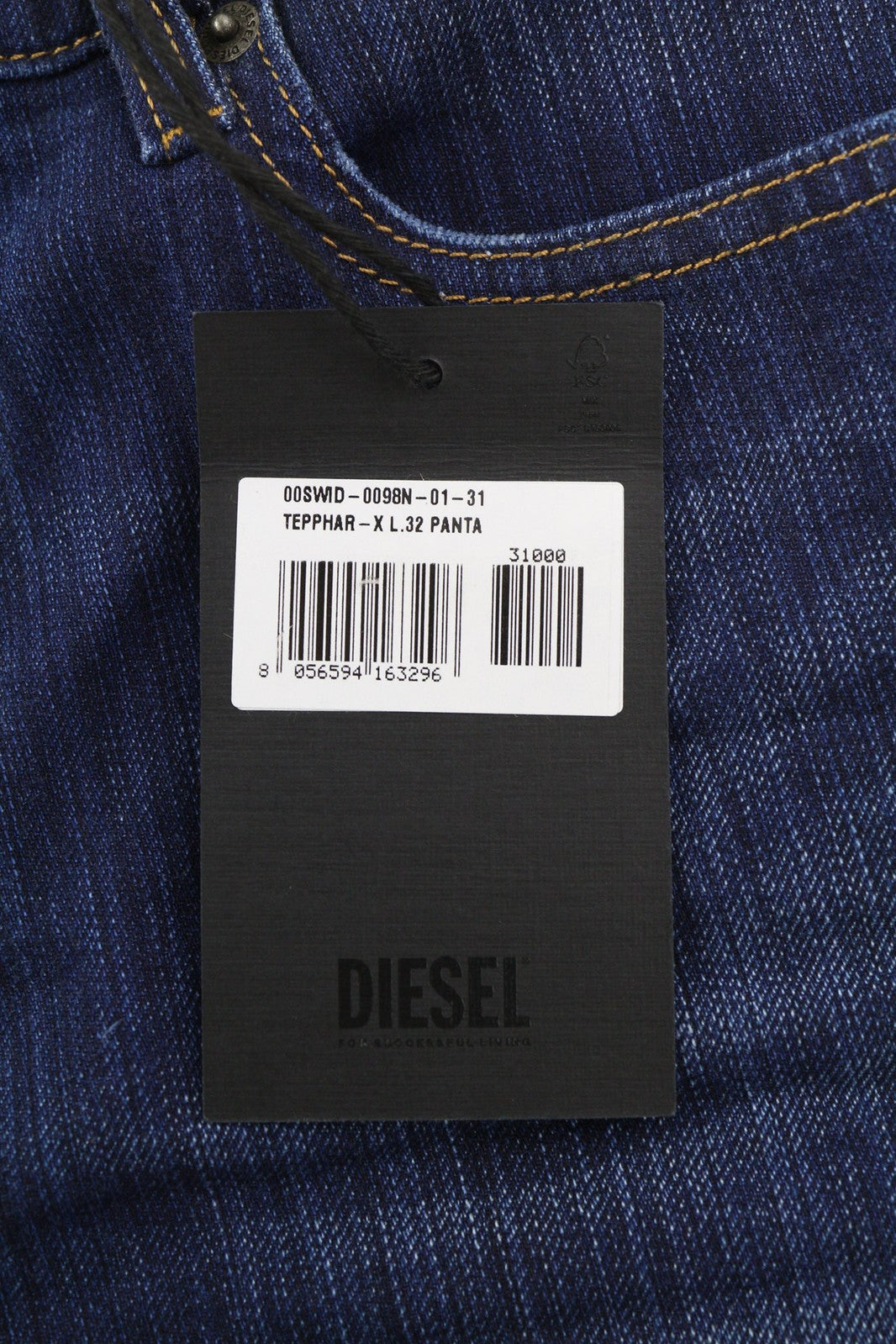 DIESEL Tepphar 0098N vyriški džinsai W31/L32 Slim Fit, tamprūs, plėšyti, mėlyni, RRP 200 € 