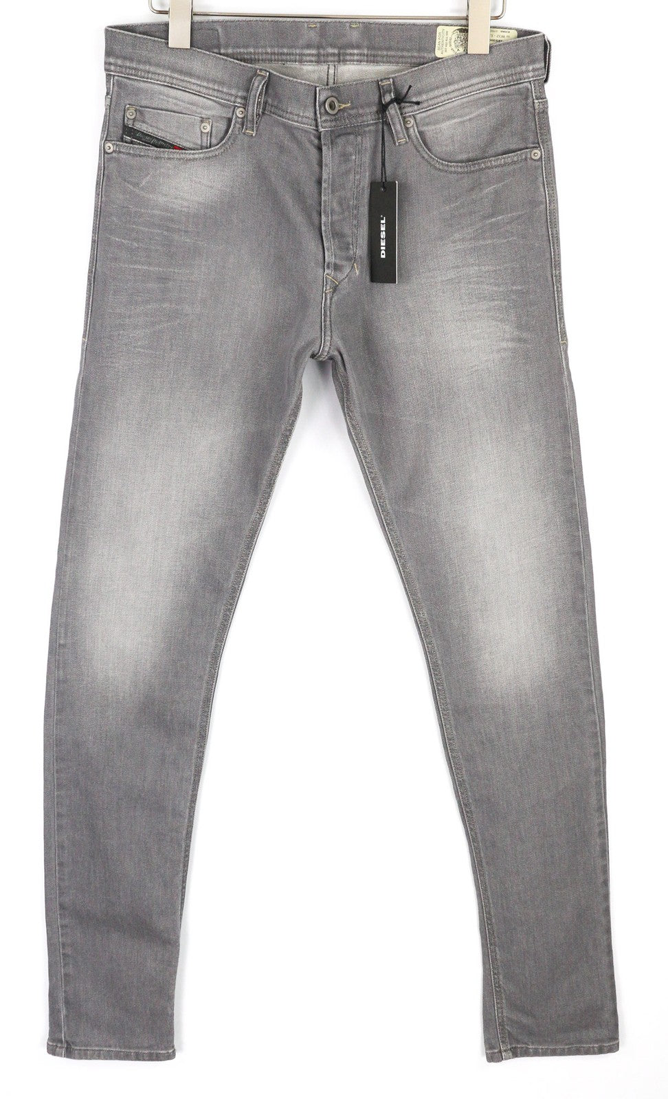 DIESEL Tepphar R39N8 vyriški džinsai W32/L34 Slim Carrot Fit tamprūs skalbto pilko džinso imitacijos džinsai 