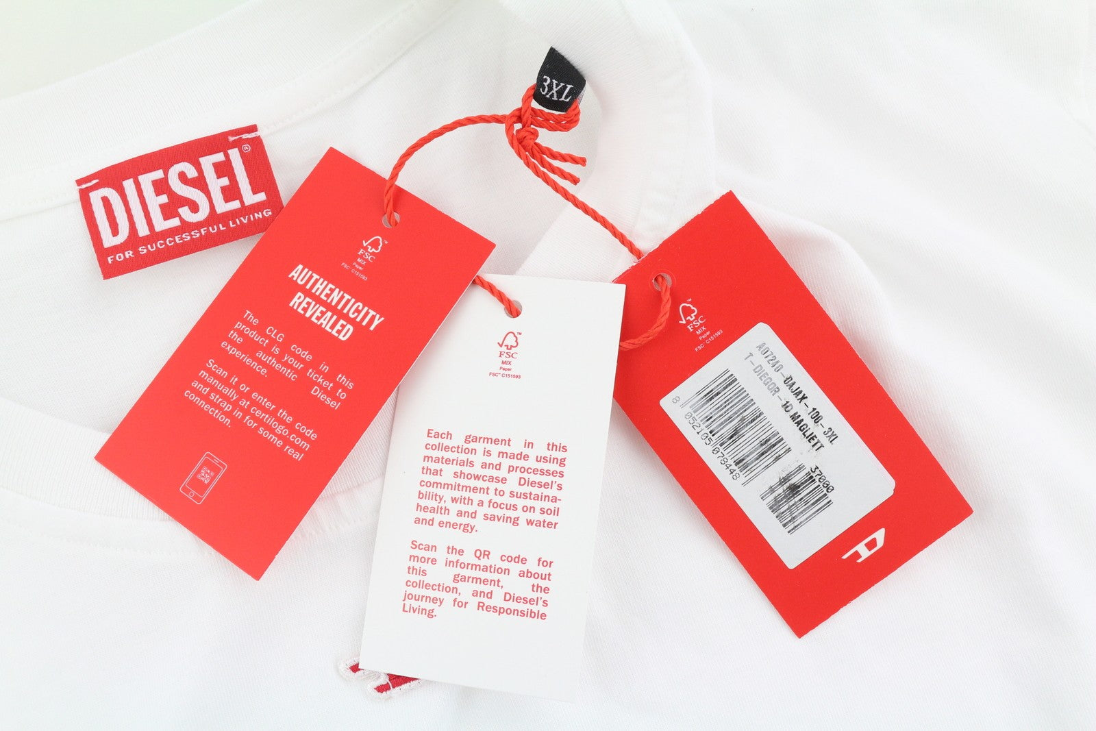 DIESEL T-Diegor-1D vyriški marškinėliai, balti, trumpomis rankovėmis, su apvalia apykakle ir logotipu, trikotažas. 3XL dydis. 