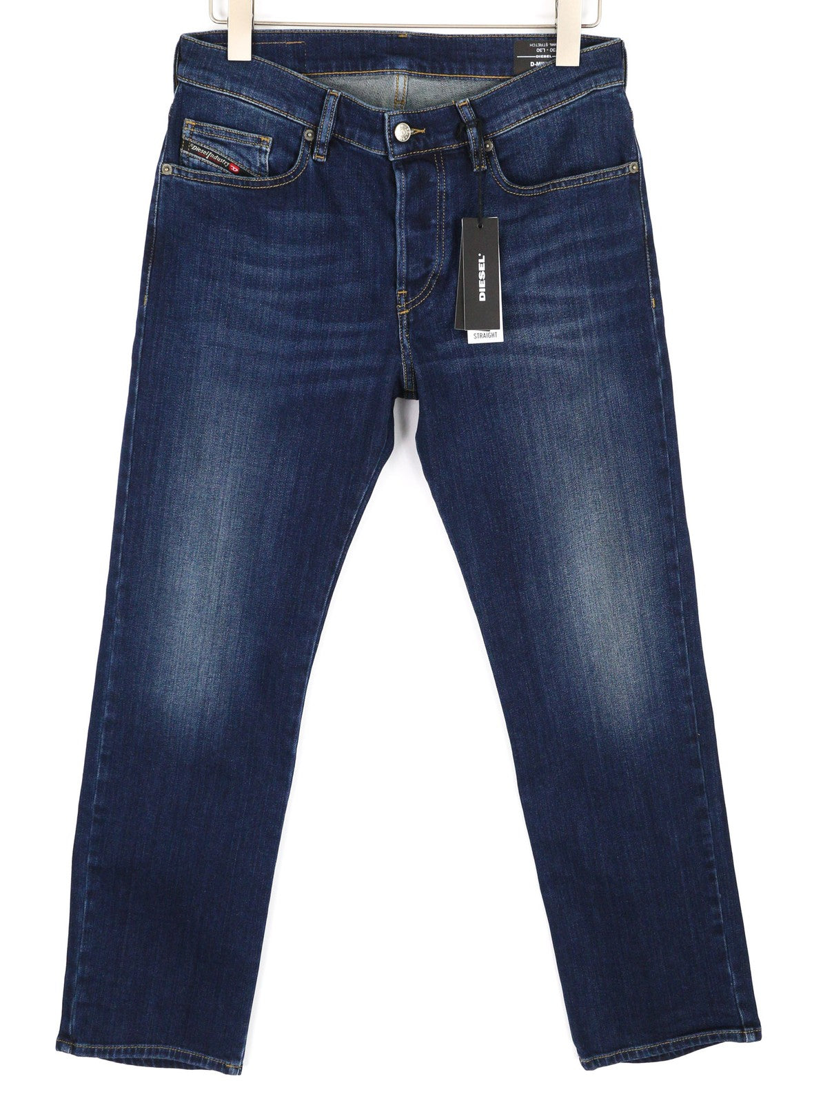 DIESEL D-Mihtry 009ML vyriški džinsai W30/L30 tiesaus kirpimo, tamprūs, skalbto mėlyno logotipo imitacija 