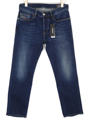 DIESEL D-Mihtry 009ML vyriški džinsai W30/L30 tiesaus kirpimo, tamprūs, skalbto mėlyno logotipo imitacija 