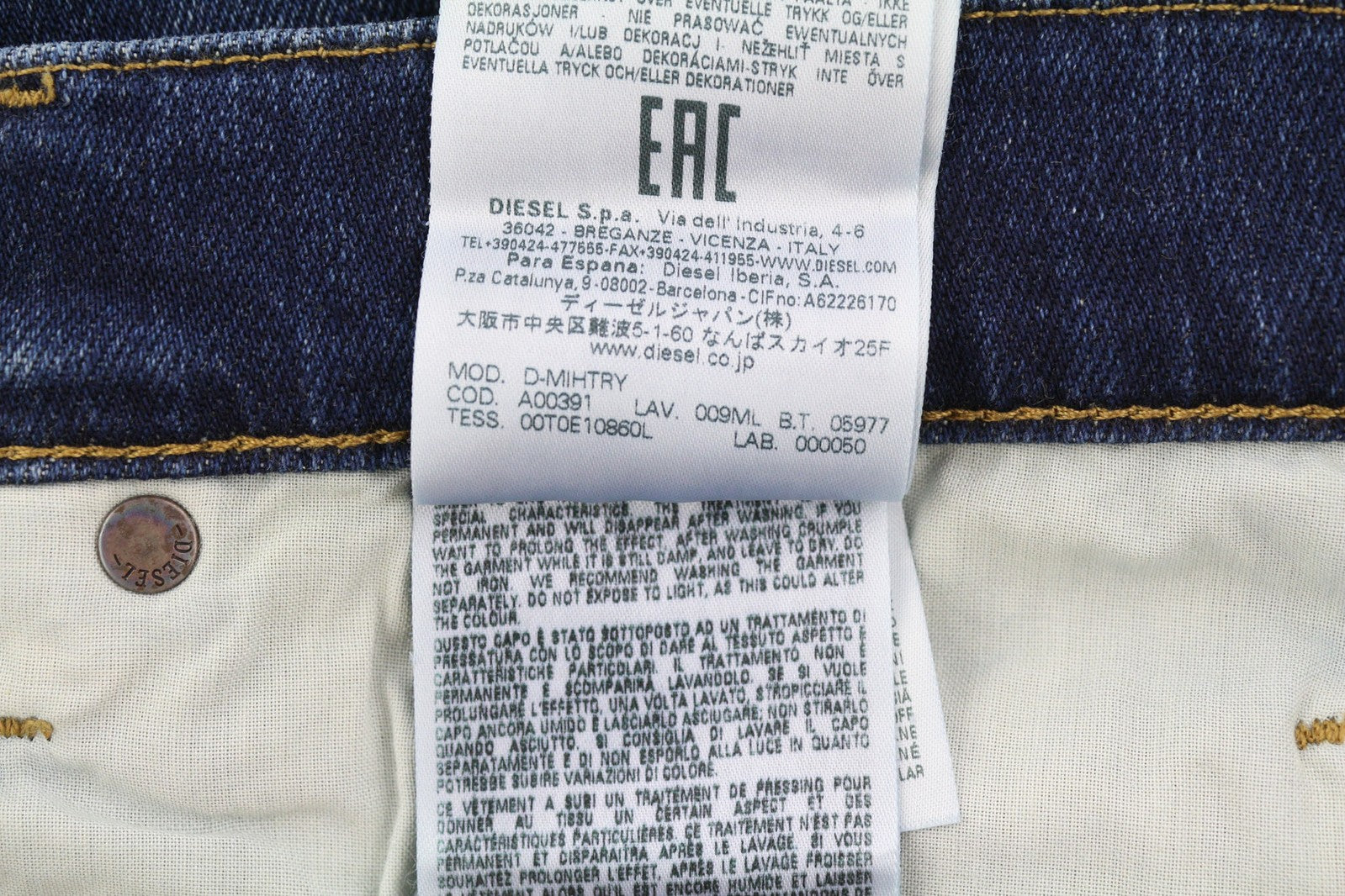 DIESEL D-Mihtry 009ML vyriški džinsai W30/L30 tiesaus kirpimo, tamprūs, skalbto mėlyno logotipo imitacija 