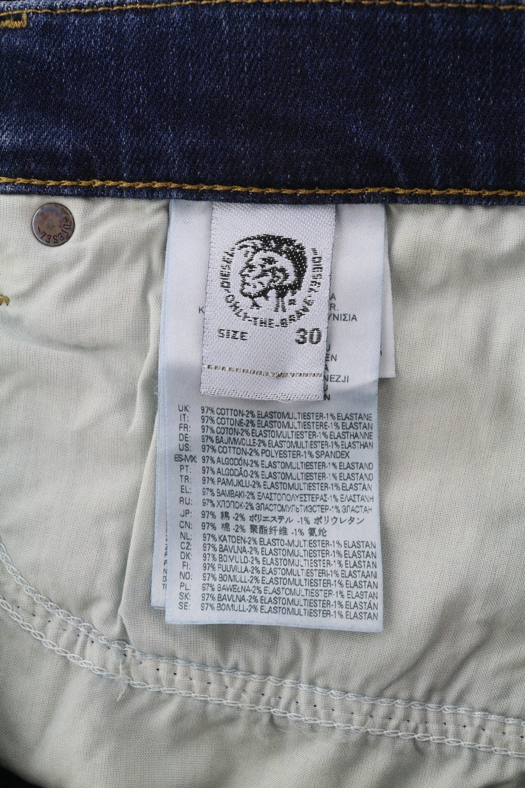 DIESEL D-Mihtry 009ML vyriški džinsai W30/L30 tiesaus kirpimo, tamprūs, skalbto mėlyno logotipo imitacija 