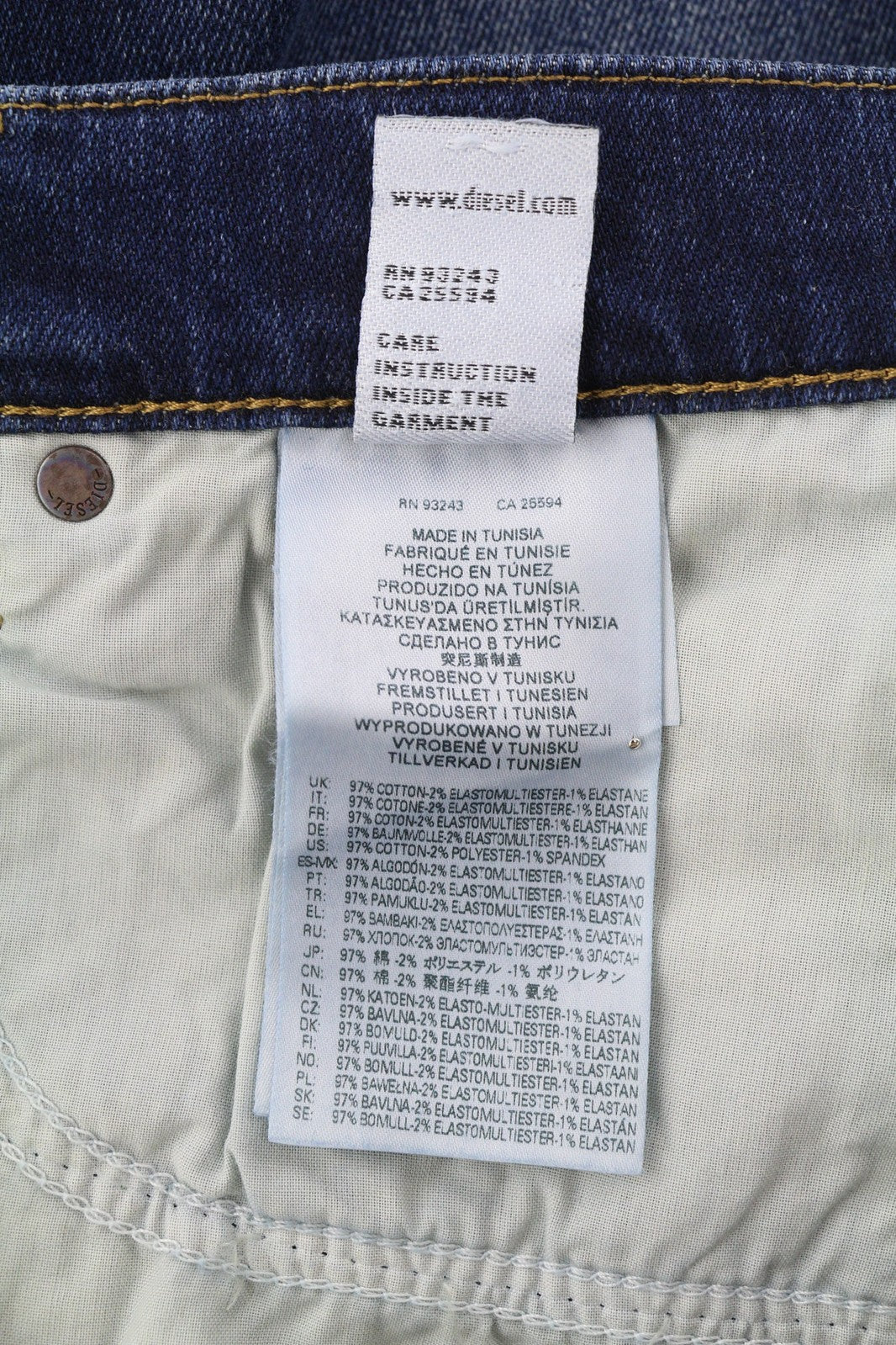 DIESEL D-Mihtry 009ML vyriški džinsai W30/L30 tiesaus kirpimo, tamprūs, skalbto mėlyno logotipo imitacija 