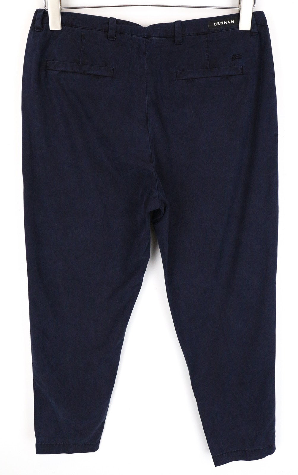 DENHAM Ocean moteriškos S dydžio tamsiai mėlynos medvilninės chino lengvos klasikinės kelnės su užtrauktuku 