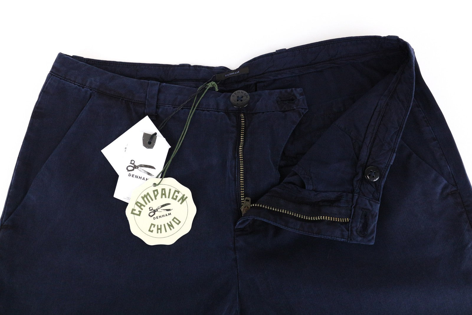 DENHAM Ocean moteriškos S dydžio tamsiai mėlynos medvilninės chino lengvos klasikinės kelnės su užtrauktuku 