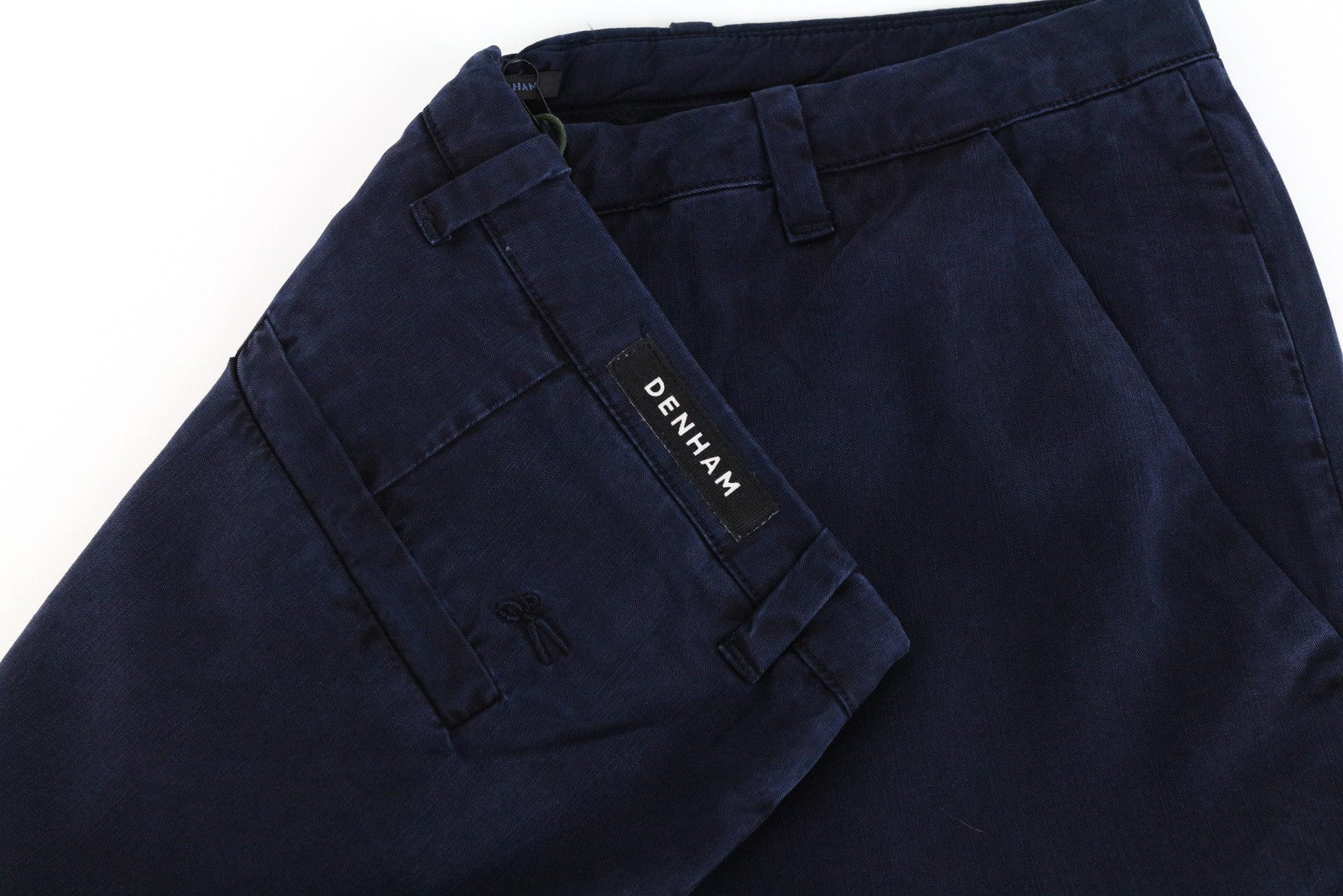 DENHAM Ocean moteriškos S dydžio tamsiai mėlynos medvilninės chino lengvos klasikinės kelnės su užtrauktuku 