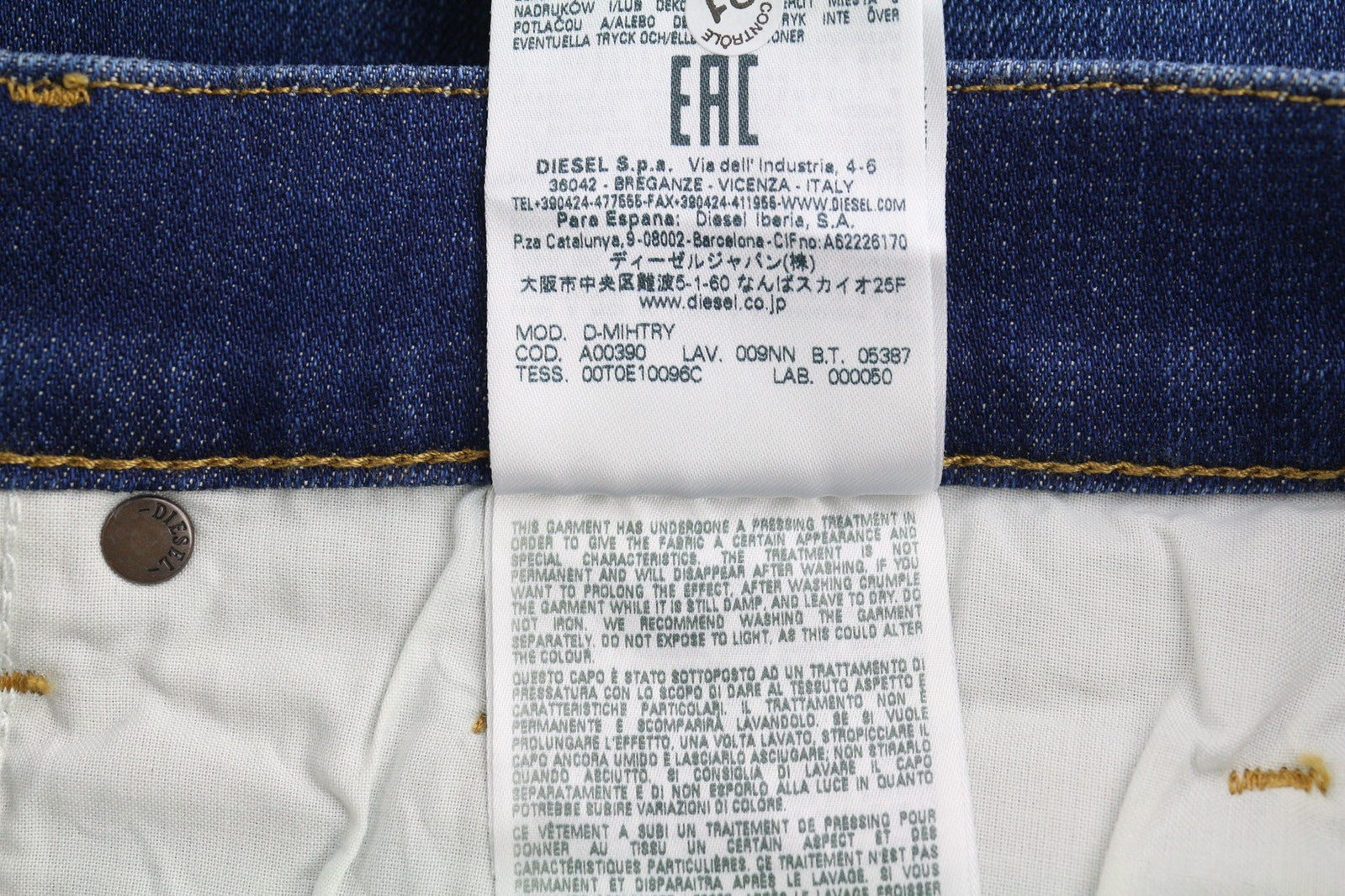 DIESEL D-Mihtry 009NN vyriški džinsai W30/L32 tiesaus kirpimo, tamprūs, skalbto mėlyno logotipo imitacija 