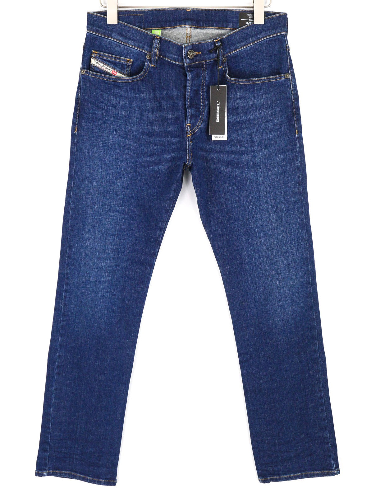 DIESEL D-Mihtry 009NN vyriški džinsai W30/L32 tiesaus kirpimo, tamprūs, skalbto mėlyno logotipo imitacija 