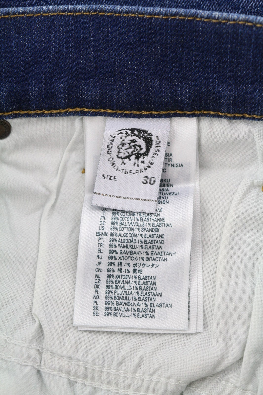 DIESEL D-Mihtry 009NN vyriški džinsai W30/L32 tiesaus kirpimo, tamprūs, skalbto mėlyno logotipo imitacija 