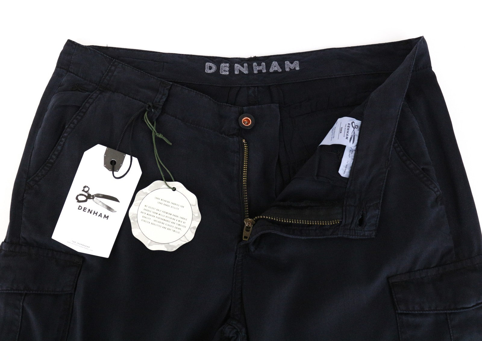 DENHAM Tara moteriškos kelnės W25/L26 Cargo Shadow juodos plonos klasikinės su atvartais 