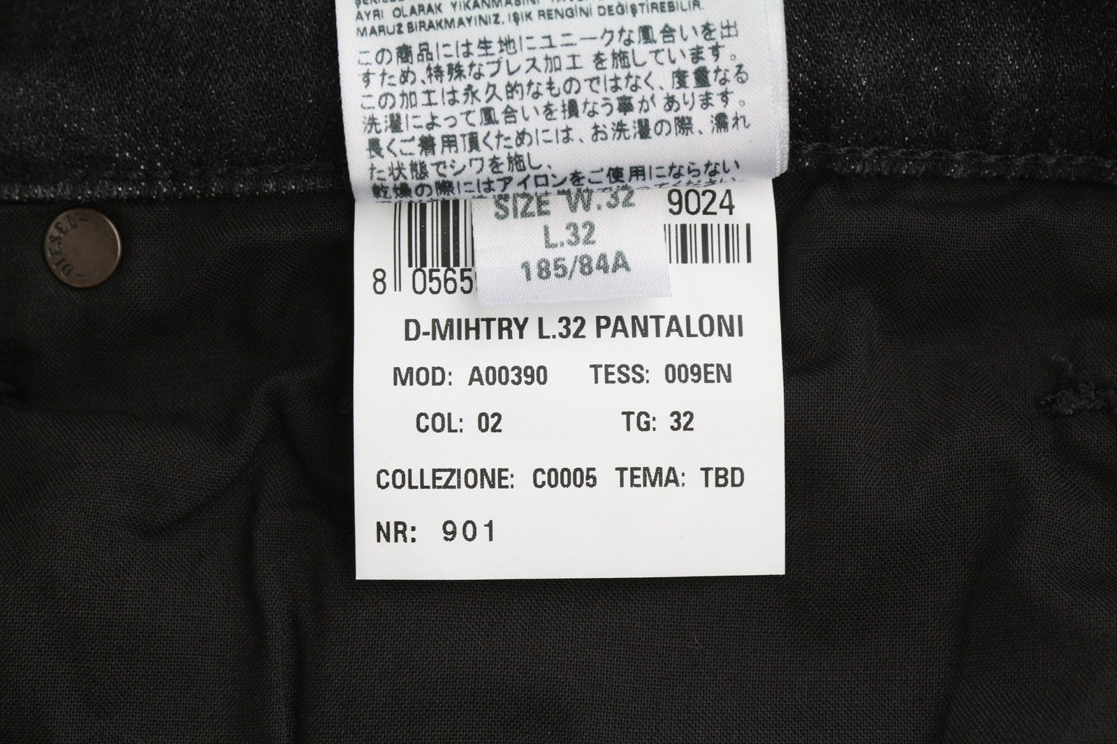 DIESEL D-Mihtry 009EN vyriški džinsai W32/L32 tiesaus kirpimo, tamprūs, skalbti, su sagomis 