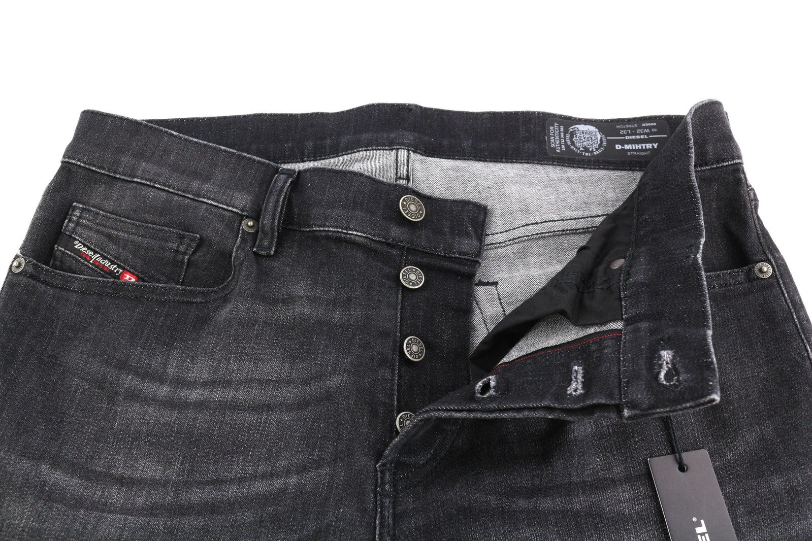 DIESEL D-Mihtry 009EN vyriški džinsai W32/L32 tiesaus kirpimo, tamprūs, skalbti, su sagomis 
