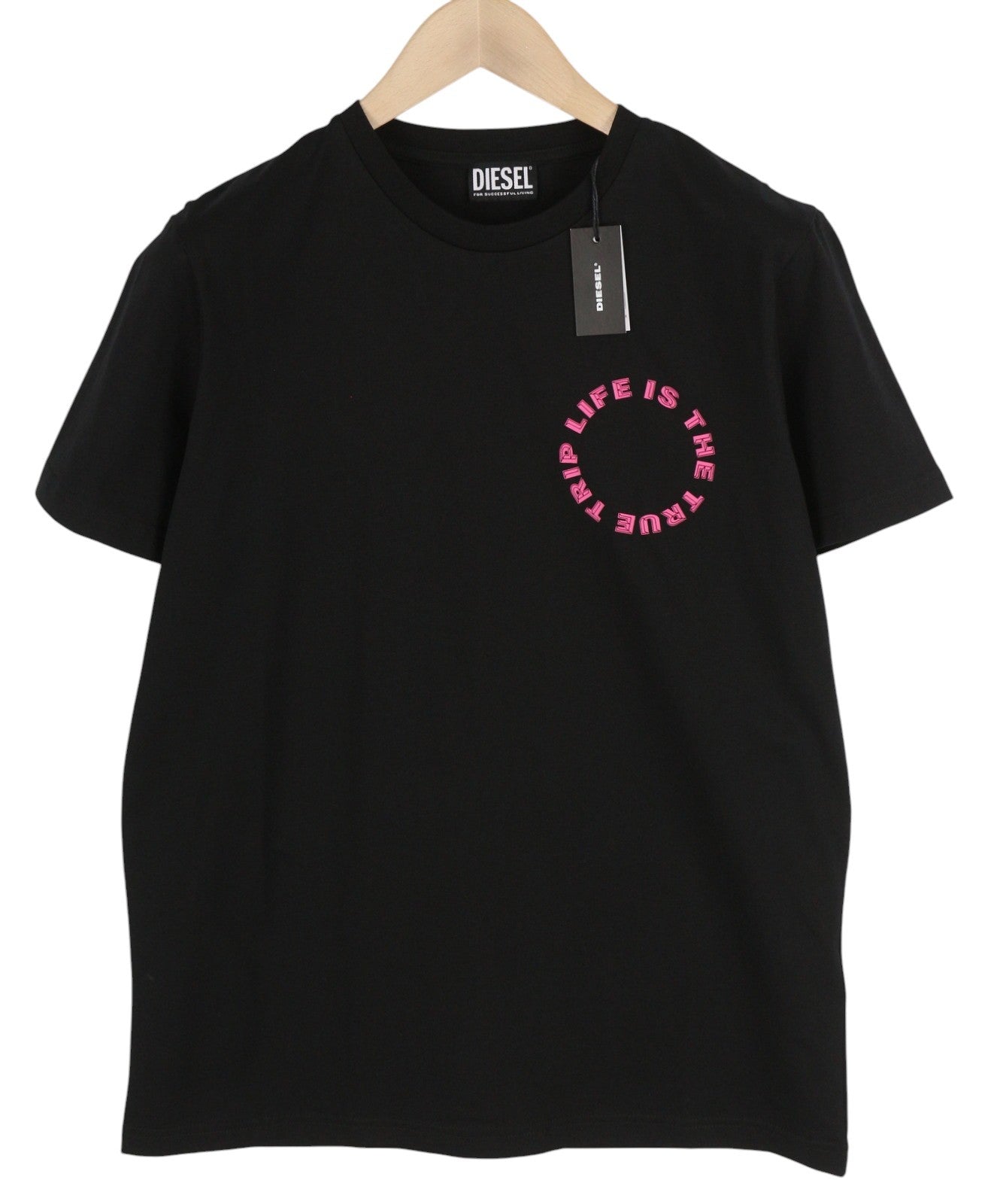 DIESEL T-Diegos-B7 Men T-Shirt L Black Short Sleeved Crew Collar  Tricot