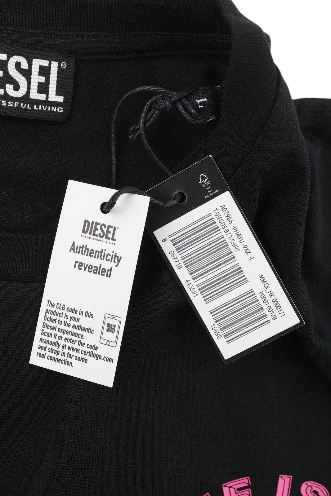 DIESEL T-Diegos-B7 Men T-Shirt L Black Short Sleeved Crew Collar  Tricot