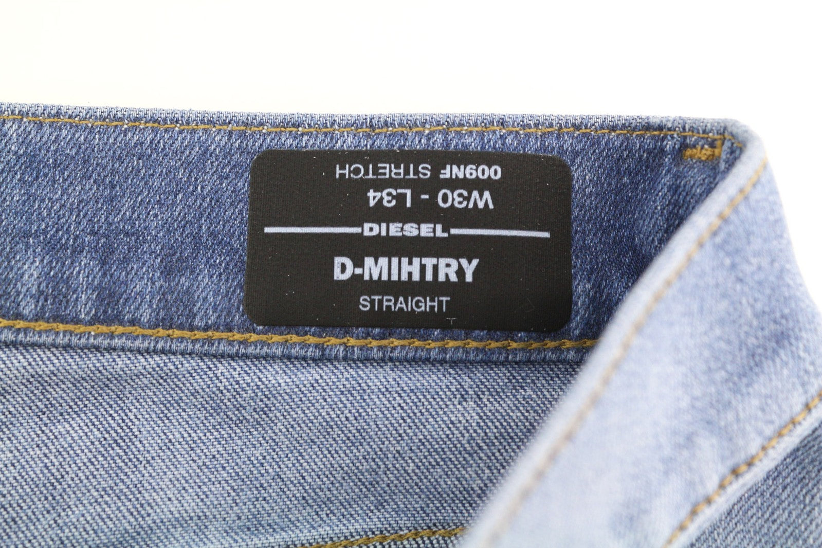 DIESEL D-Mihtry 009NF vyriški džinsai W30/L34 tiesaus kirpimo, tamprūs, skalbti, su sagomis 