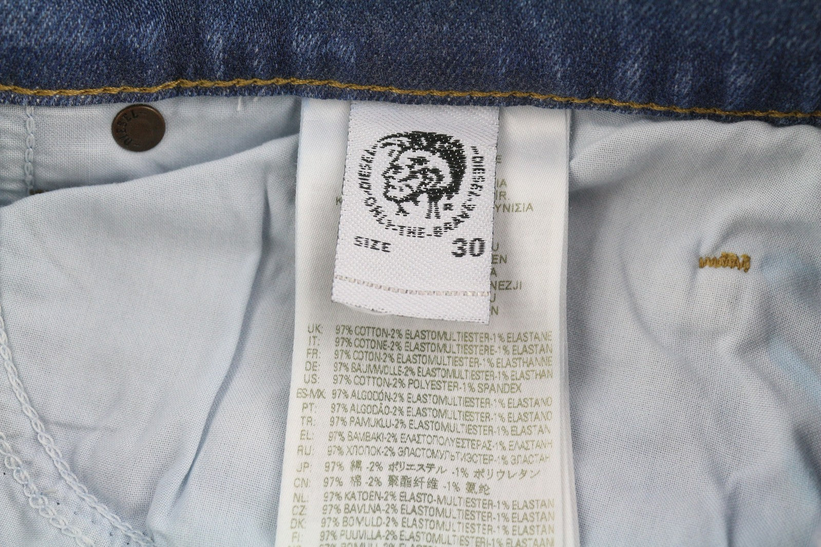 DIESEL D-Mihtry 009NF vyriški džinsai W30/L34 tiesaus kirpimo, tamprūs, skalbti, su sagomis 