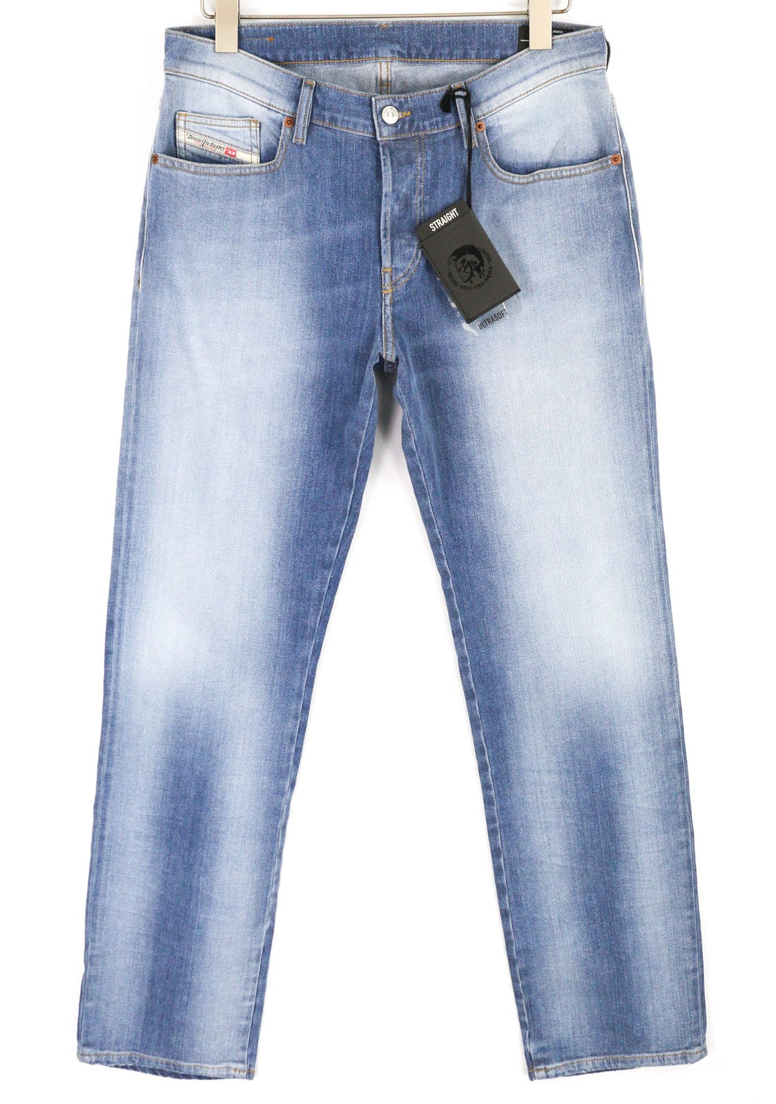 DIESEL D-Mihtry 009NF vyriški džinsai W30/L32 tiesaus kirpimo, tamprūs, skalbti, su sagomis 