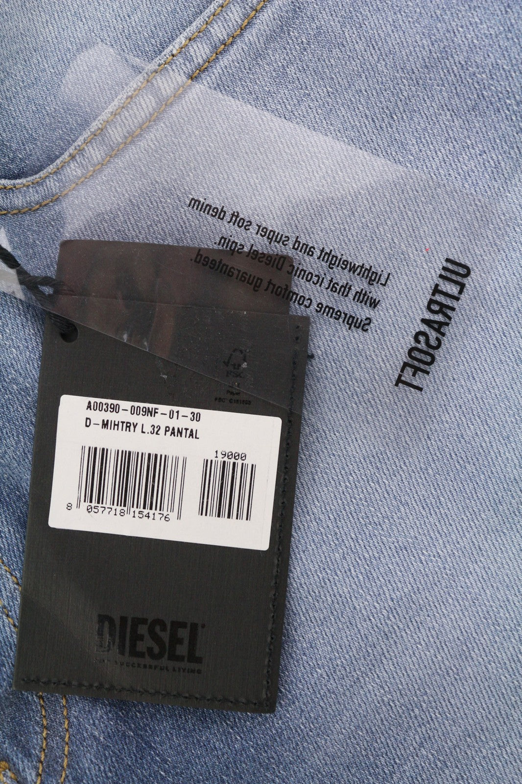 DIESEL D-Mihtry 009NF vyriški džinsai W30/L32 tiesaus kirpimo, tamprūs, skalbti, su sagomis 