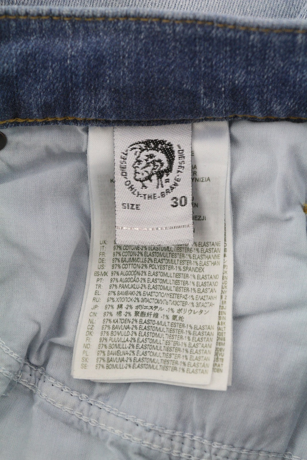 DIESEL D-Mihtry 009NF vyriški džinsai W30/L32 tiesaus kirpimo, tamprūs, skalbti, su sagomis 