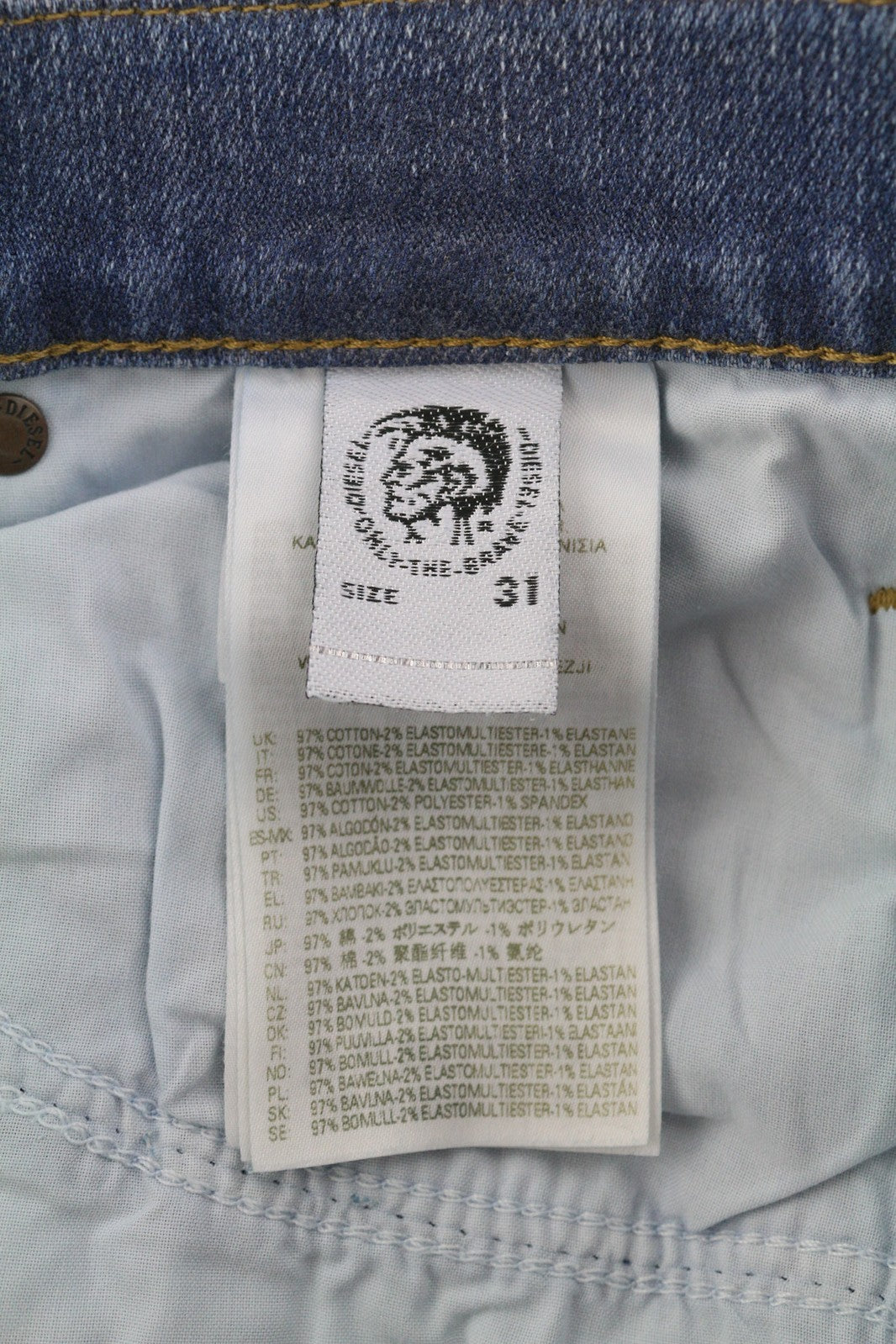 DIESEL D-Mihtry 009NF vyriški džinsai W31/L34 tiesaus kirpimo, tamprūs, skalbti, su sagomis 