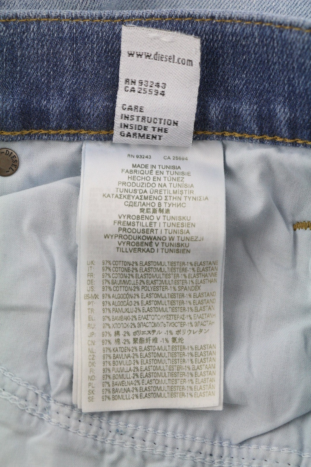 DIESEL D-Mihtry 009NF vyriški džinsai W31/L34 tiesaus kirpimo, tamprūs, skalbti, su sagomis 