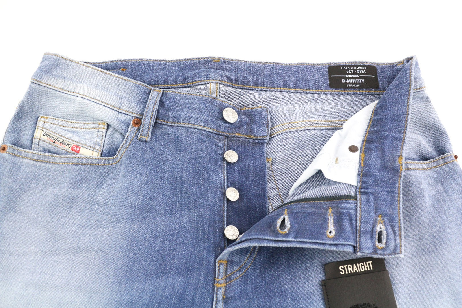 DIESEL D-Mihtry 009NF vyriški džinsai W32/L34 tiesaus kirpimo, tamprūs, su sagomis, išblukę