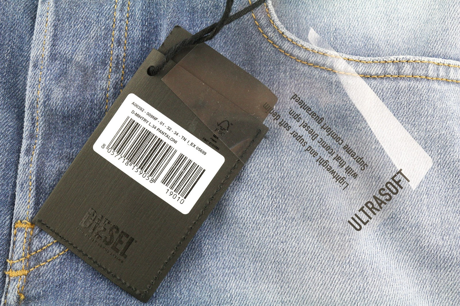 DIESEL D-Mihtry 009NF vyriški džinsai W32/L34 tiesaus kirpimo, tamprūs, su sagomis, išblukę