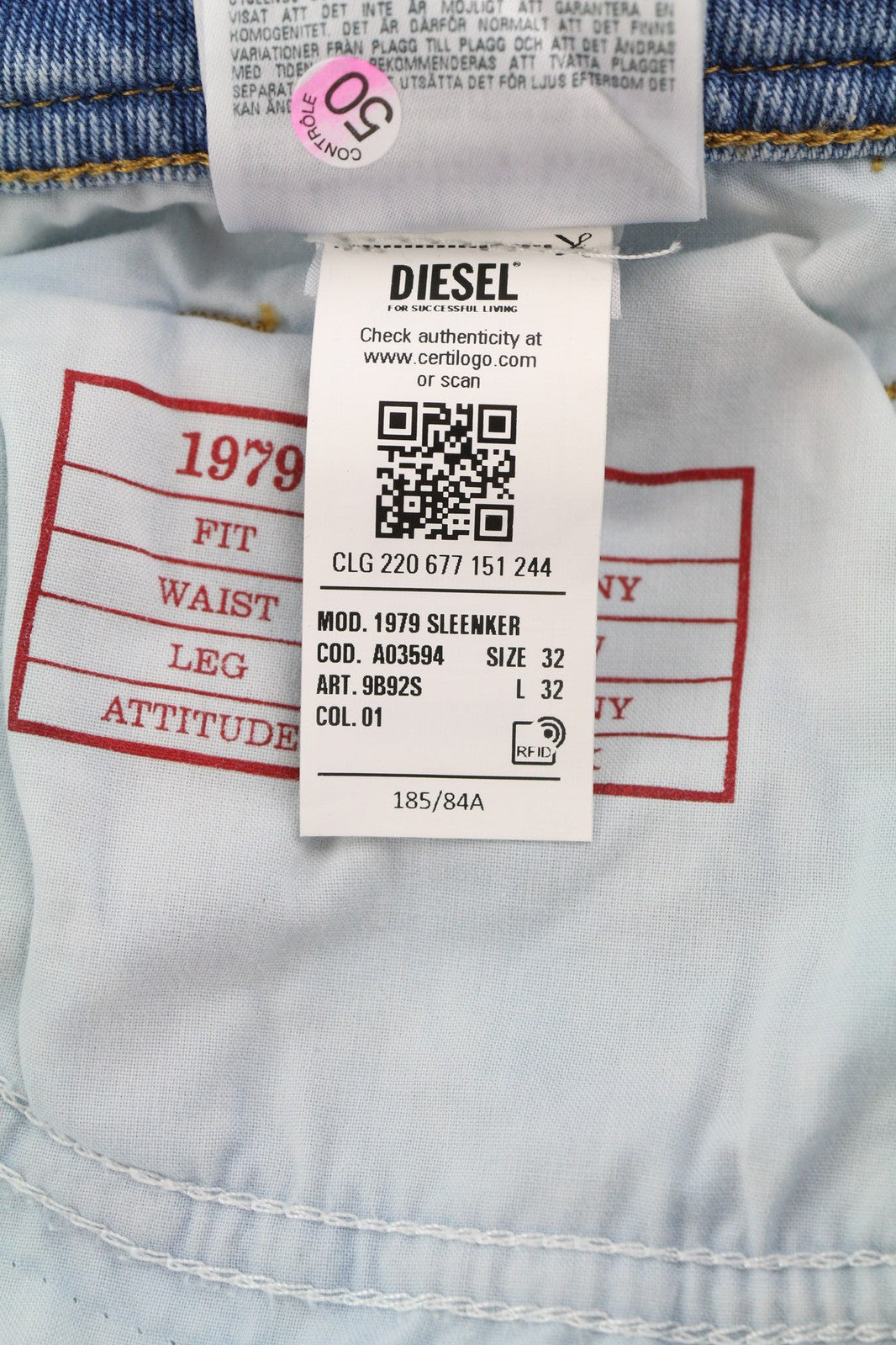 DIESEL 1979 Sleenker 9B92S vyriški džinsai W32/L32 aptempti, žemo juosmens, rekomenduojama kaina – 160 €, mėlyni 