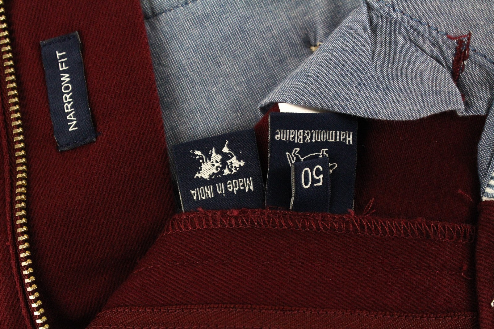 HARMONT & BLAINE Men Trousers 50 Narrow Fit Cotton Stretch Red Zipped Casual