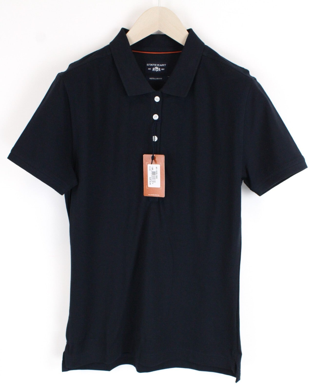 STATE OF ART Men T-Shirt S Navy Pure Cotton Short Sleeve Cutaway Collar Polo