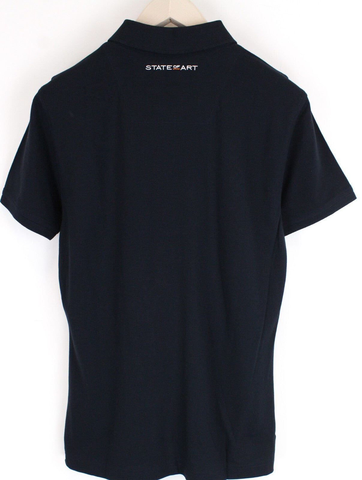 STATE OF ART Men T-Shirt S Navy Pure Cotton Short Sleeve Cutaway Collar Polo