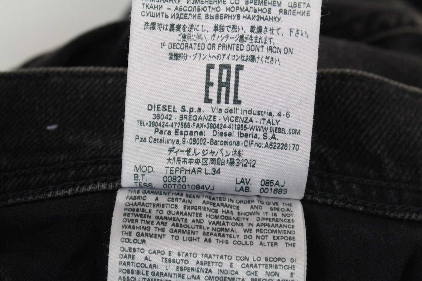 DIESEL Tepphar 085AJ Men Jeans W32/L34 Slim Skinny Grey Stretch Cotton Ripped