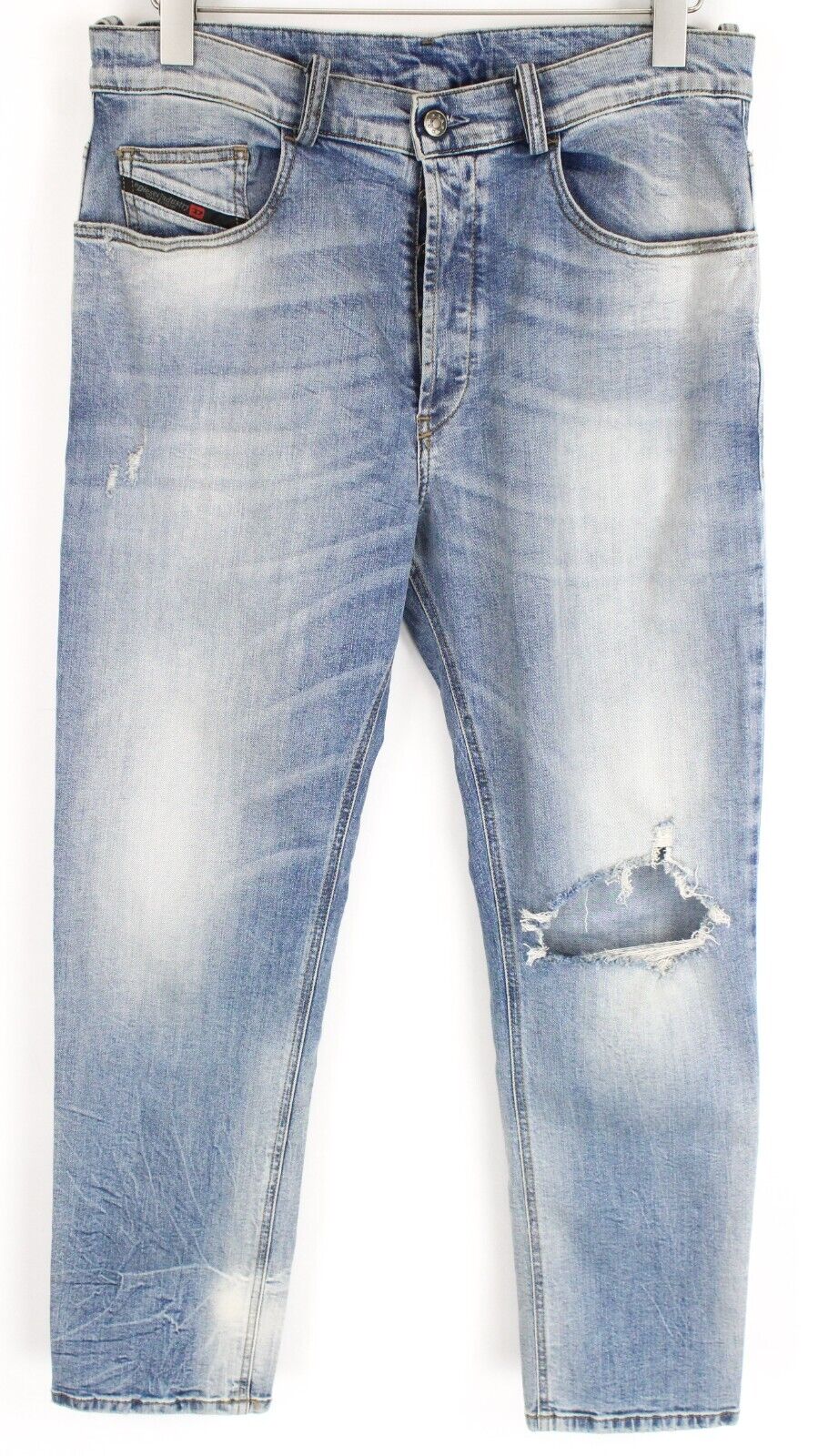 DIESEL D-Eetar 087AV Men Jeans W32/L32 Carrot Tapered Cotton Stretch Blue Ripped