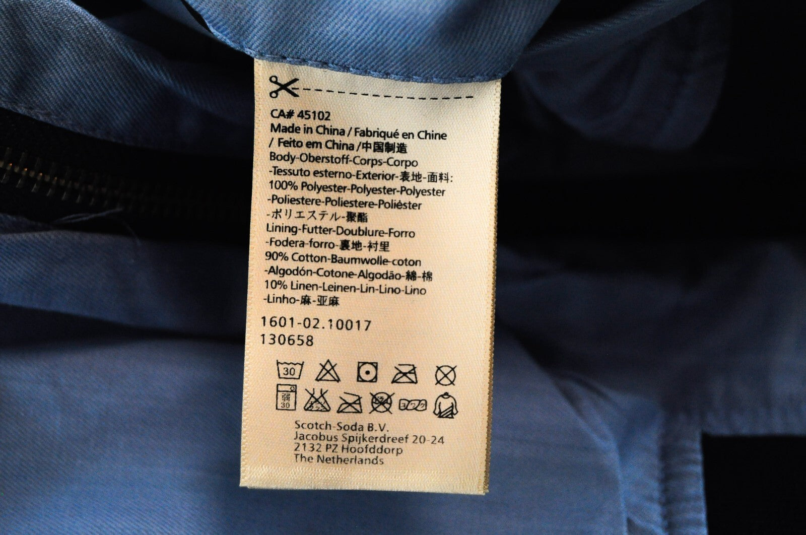 SCOTCH &amp; SODA vyriška lininė medvilninė striukė „Bomber“ su palmių raštu, šviesiai mėlyna, XL dydžio 