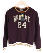 MAISON SCOTCH moteriškas džemperis L dydžio violetinis ilgomis rankovėmis su logotipu ir apvalia kaklo iškirpte 