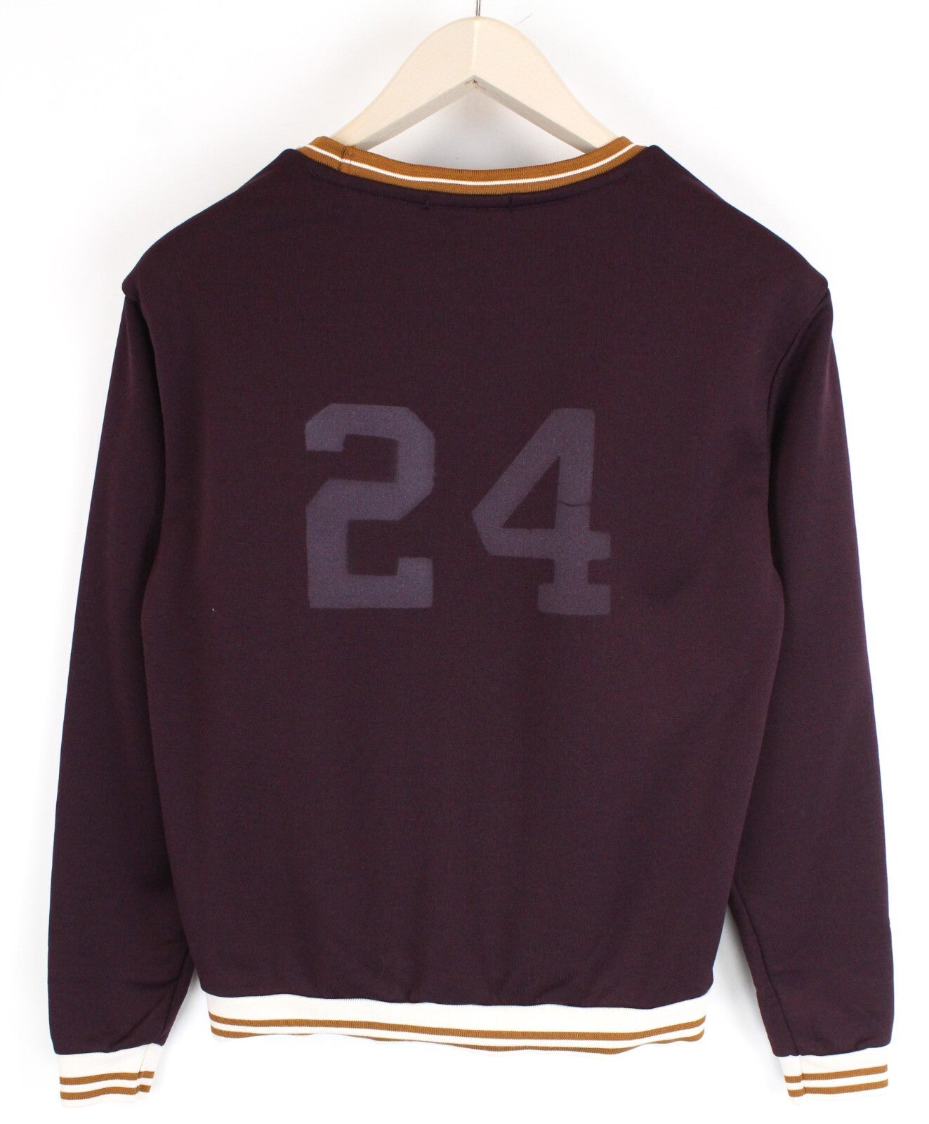 MAISON SCOTCH moteriškas džemperis L dydžio violetinis ilgomis rankovėmis su logotipu ir apvalia kaklo iškirpte 