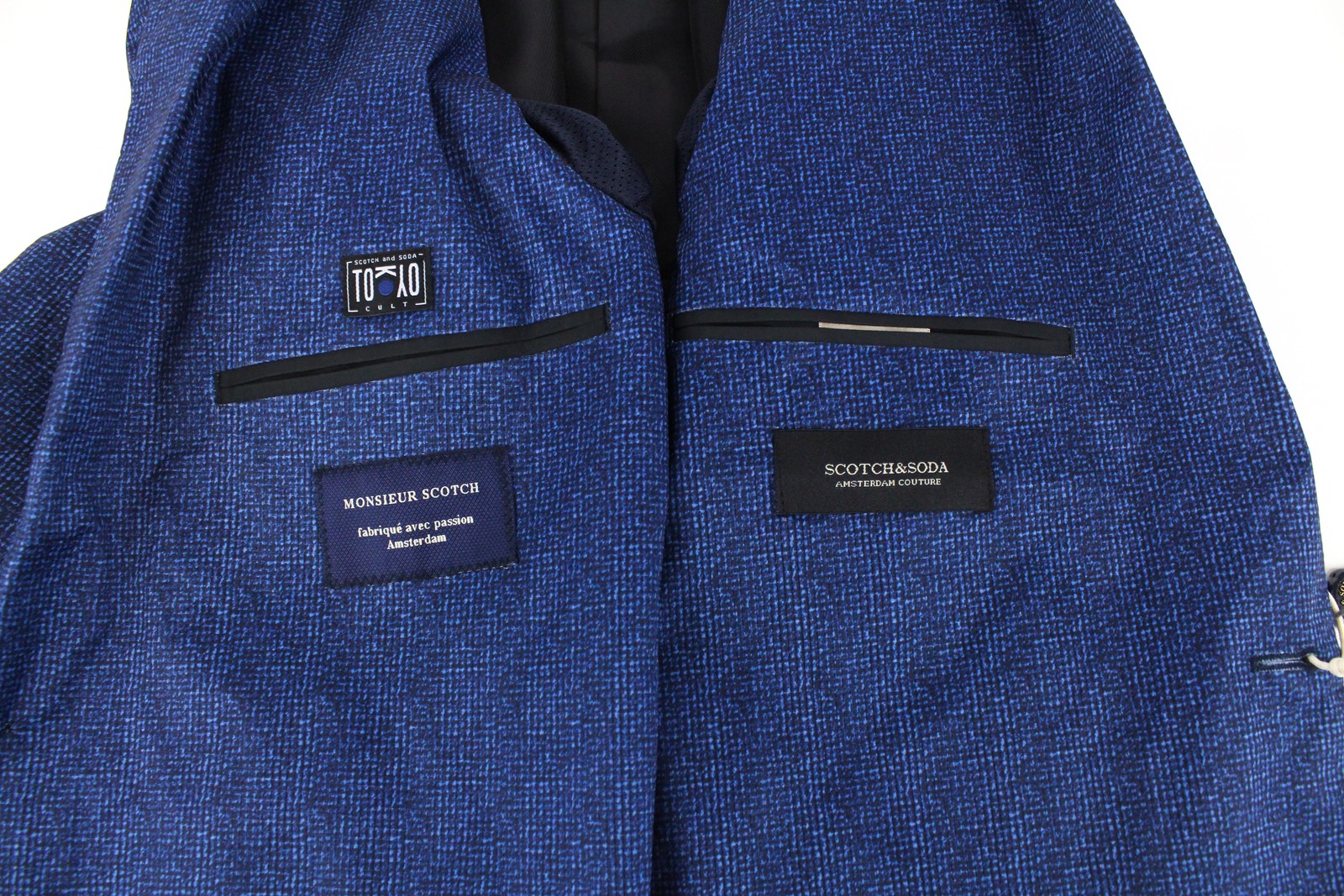 SCOTCH & SODA Ams Couture Men's Blazer ~L Blue Patterned Single Breasted Notch