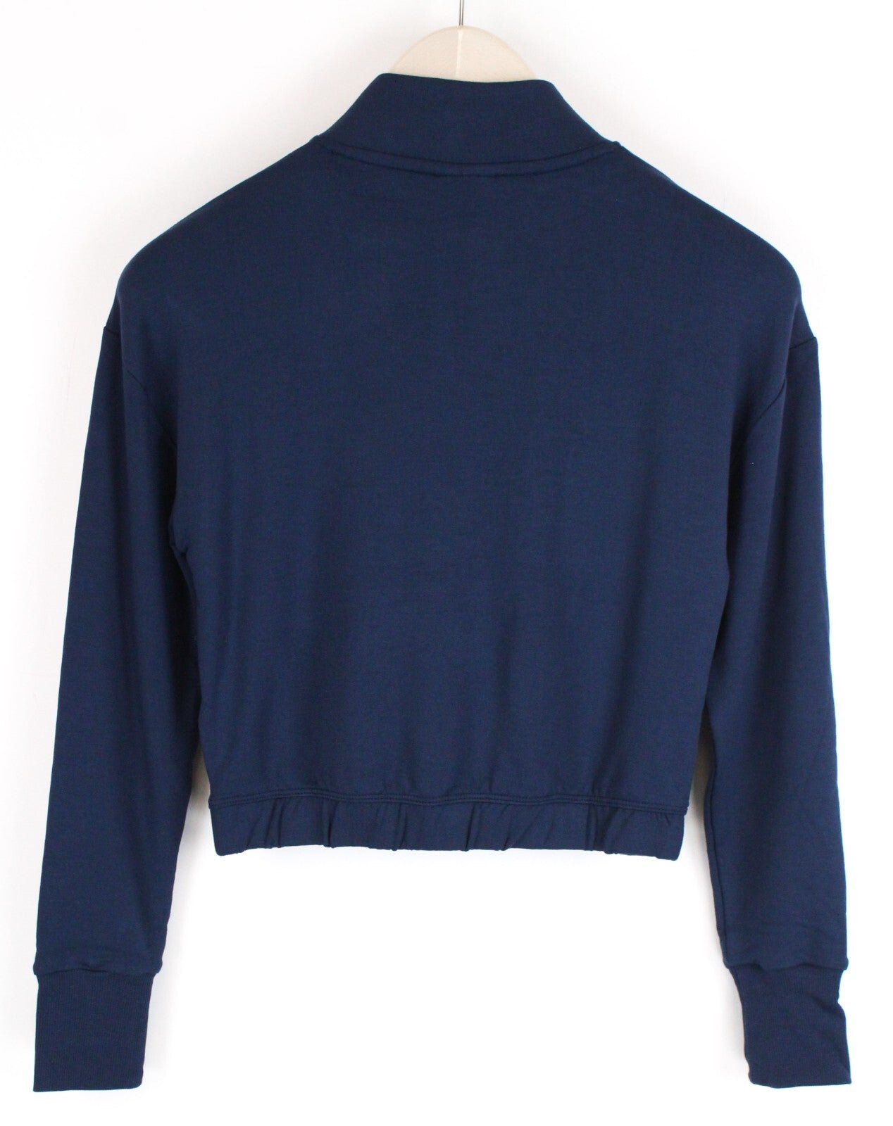 GYMSHARK Pipa moteriškas džemperis XS dydžio, tamsiai mėlynas, ilgomis rankovėmis, trumpintas, tamprus, su užtrauktuku 