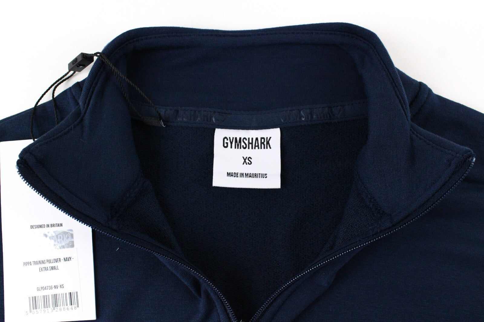 GYMSHARK Pipa moteriškas džemperis XS dydžio, tamsiai mėlynas, ilgomis rankovėmis, trumpintas, tamprus, su užtrauktuku 