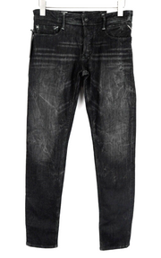 REPLAY Thyber vyriški džinsai W29/L34 Slim Fit tamsiai pilki mėlyni tamprūs skalbti džinsai 