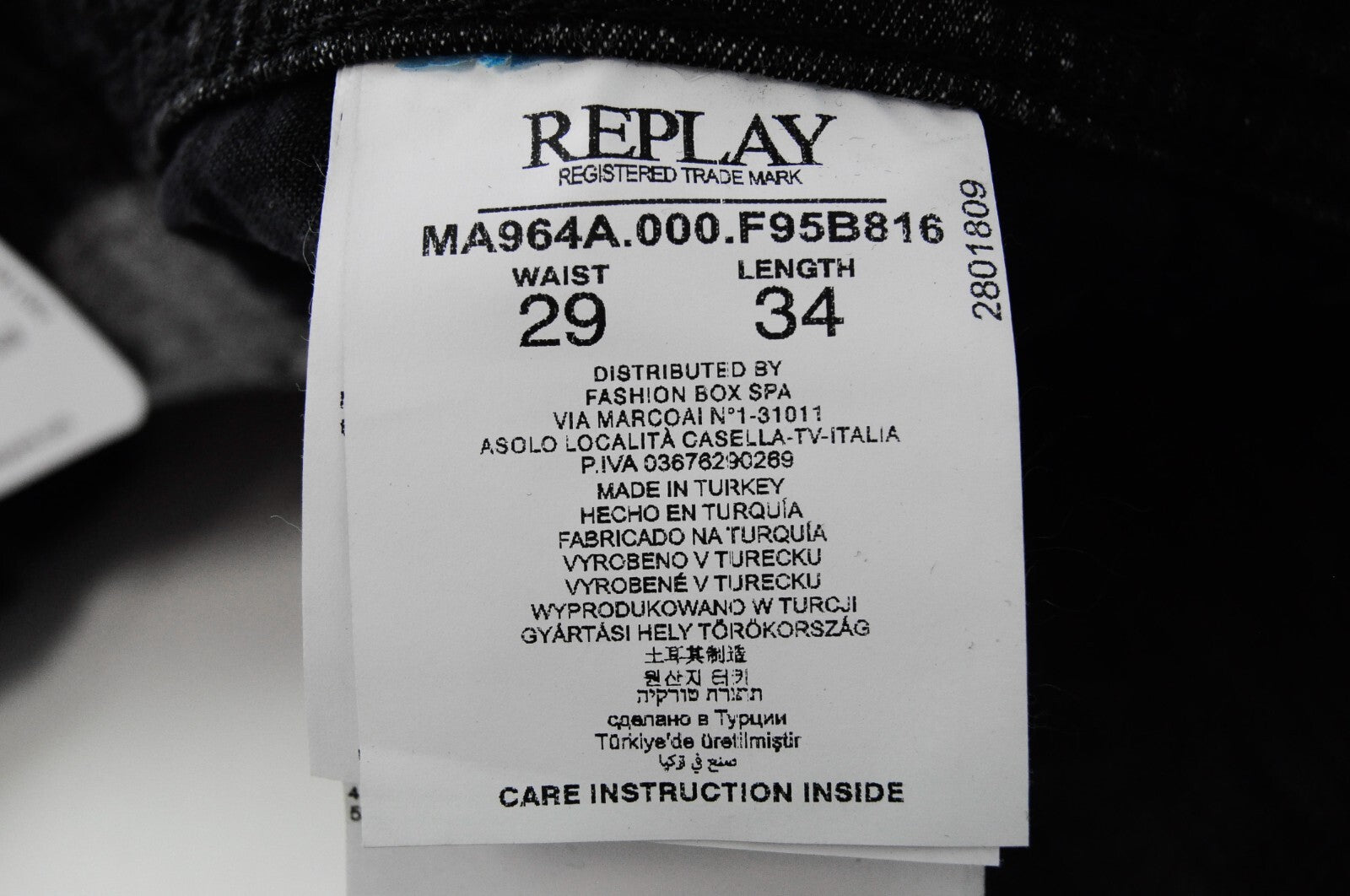 REPLAY Thyber vyriški džinsai W29/L34 Slim Fit tamsiai pilki mėlyni tamprūs skalbti džinsai 