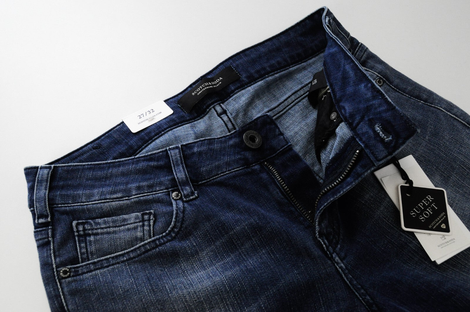 SCOTCH &amp; SODA La Bohemienne moteriški džinsai W27/L32 aptempti mėlyni tamprūs medvilniniai džinsai 