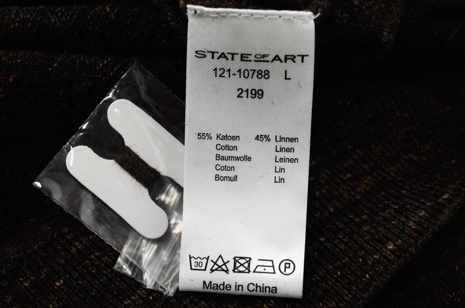 „STATE OF ART“ vyriškas džemperis L dydžio, rudas, medvilninis, lininis, ilgomis rankovėmis, V formos iškirpte 