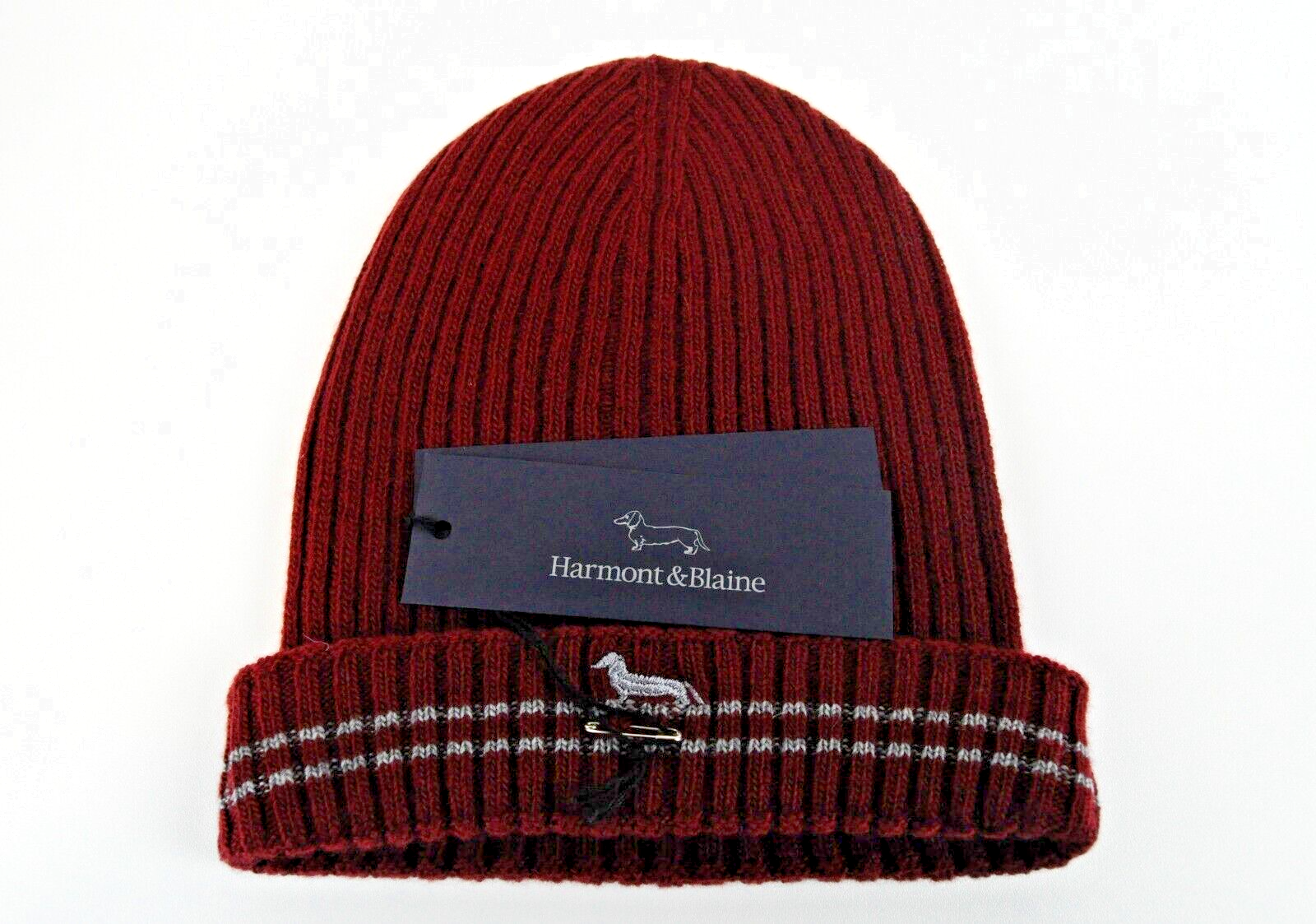 HARMONT & BLAINE Men Hat OS Red Wool Knitted Logo Unisex Casual Beanie