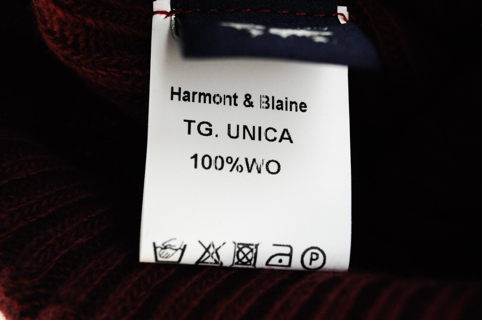 HARMONT & BLAINE Men Hat OS Red Wool Knitted Logo Unisex Casual Beanie