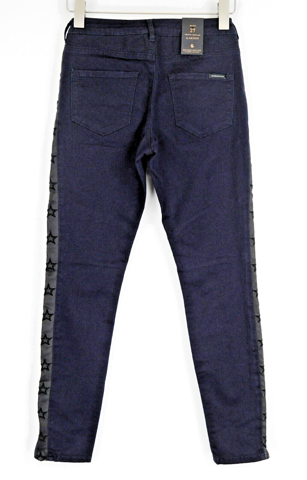 MAISON SCOTCH Women Trousers W27 Skinny Fit Navy Cotton Star Stretch Side