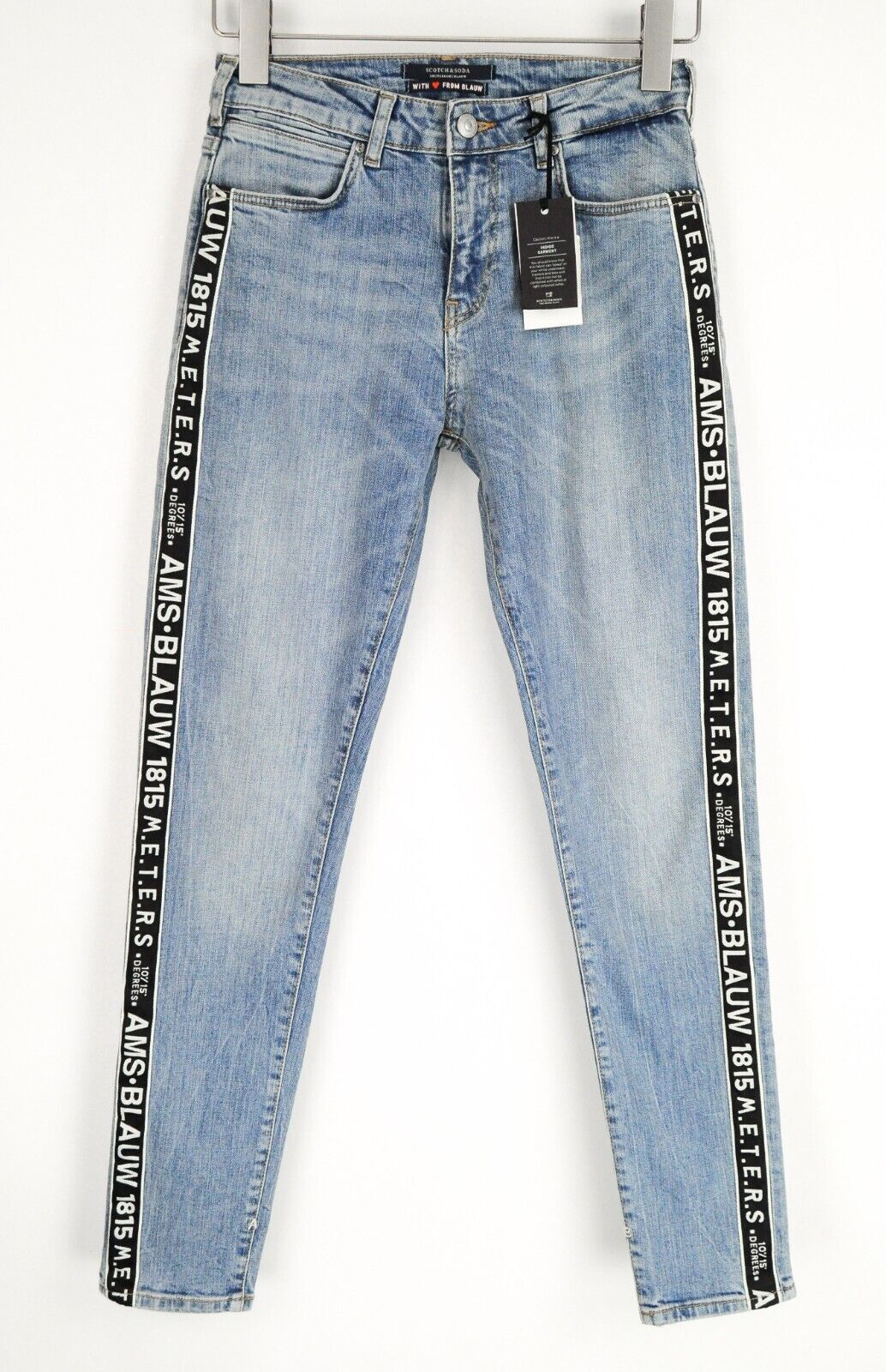 SCOTCH &amp; SODA Ams Blauw moteriški džinsai W24/L32 Slim Fit medvilniniai tamprūs mėlyni 