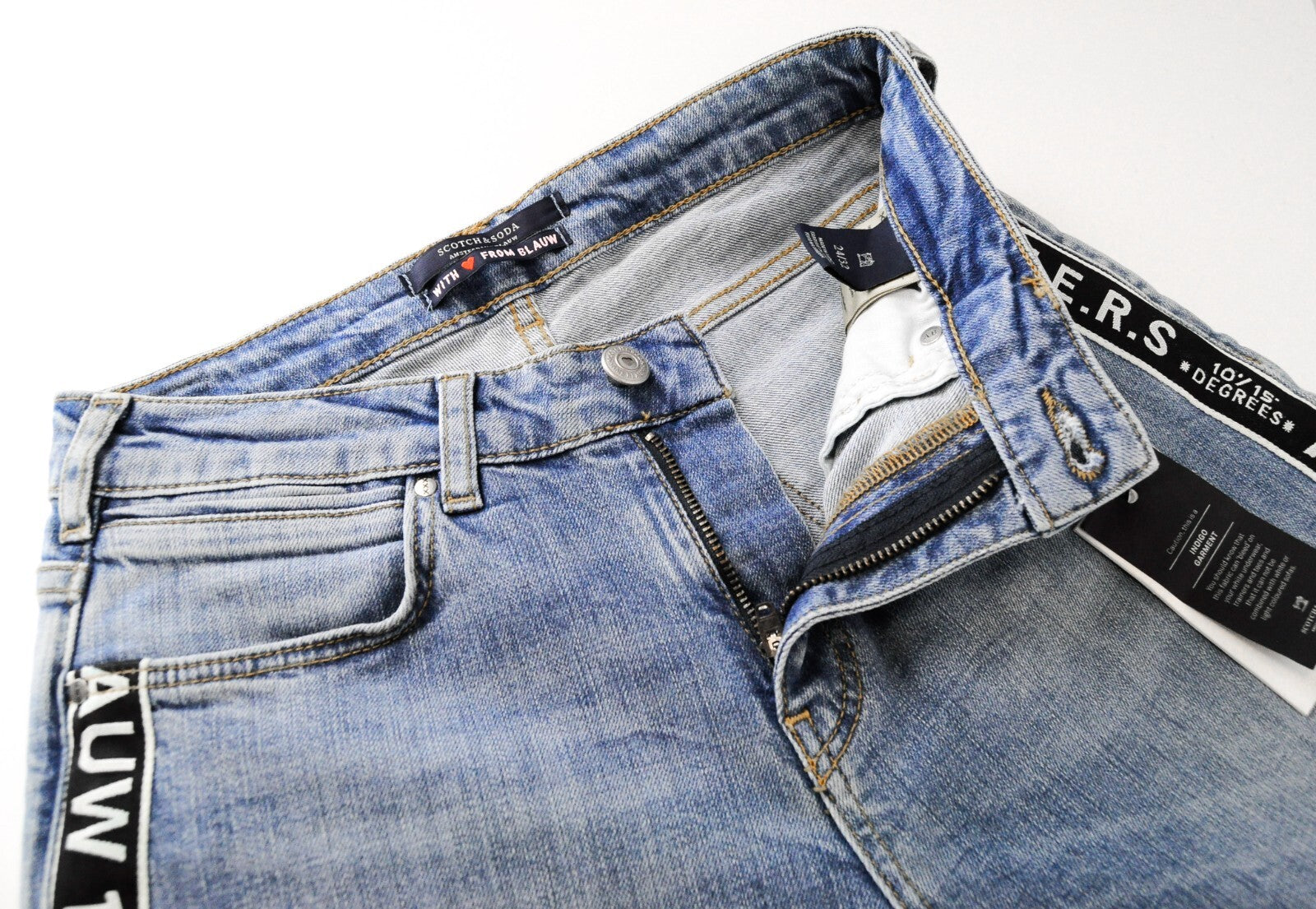 SCOTCH &amp; SODA Ams Blauw moteriški džinsai W24/L32 Slim Fit medvilniniai tamprūs mėlyni 