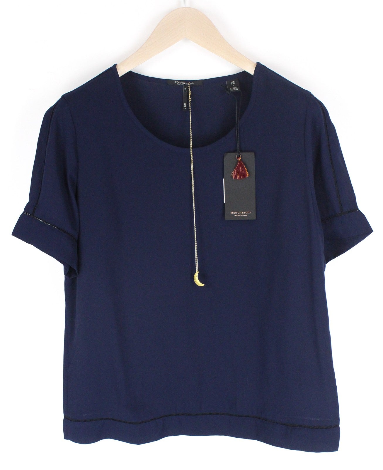 MAISON SCOTCH Women T-Shirt S Blue Pullover Lightweight Round Neck Short Fit